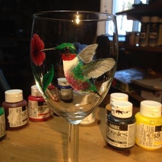 Hand Painted Hummingbird Glassware